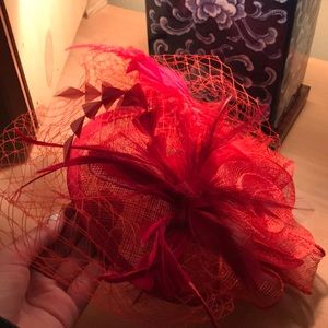 Vintage feather and flower church hat / clip-on!